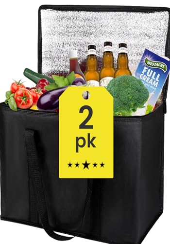 2-Pack Insulated Food Delivery Bag for Hot and Cold Meal, XXXL, Black, Grocery Tote Insulation Bag for Catering, Large Pizza Warmer