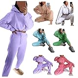 【Design】Dieses Lounge-Set enthält ein bequemes Langarm-Sweatshirt mit Rundhalsausschnitt und eine lange Hose mit hoher Taille und Kordelzug. Beide sind in einfarbigem und einfachem Design gestaltet und werden niemals veraltet sein Sie mit maximalem Komfort, langen Ärmeln und langen Hosen können Sie an kühlen Tagen warm halten. Dies ist definitiv ein Muss für Outfit-Liebhaber.#Damen Sportanzug Trainingsanzug Mode 2-teiliges Set Damen Sport Hoodie Langarm Sweatshirt Pullover Top