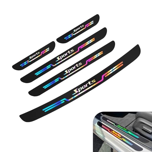 Qurbuns 5 PCS Car Door Sill Protector, Anti-Scratch Rear Trunk Bumper Strip, Laser Car Door Edge Guards, Waterproof Threshold Trim Stickers, Universal for Cars Trucks SUVs (Black)