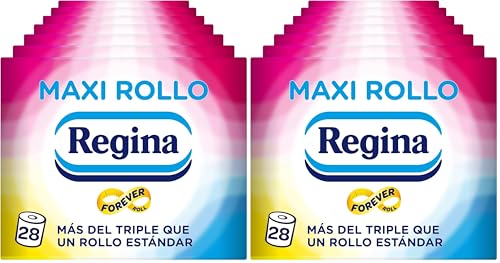 Regina Maxi - 28 Rollos de Papel Higiénico, 500 Hojas de 2 Capas, Triple que un Estándar, Envase de Plástico Reciclado al 60%, Papel 100% Certificado FSC® (Paquete de 2)