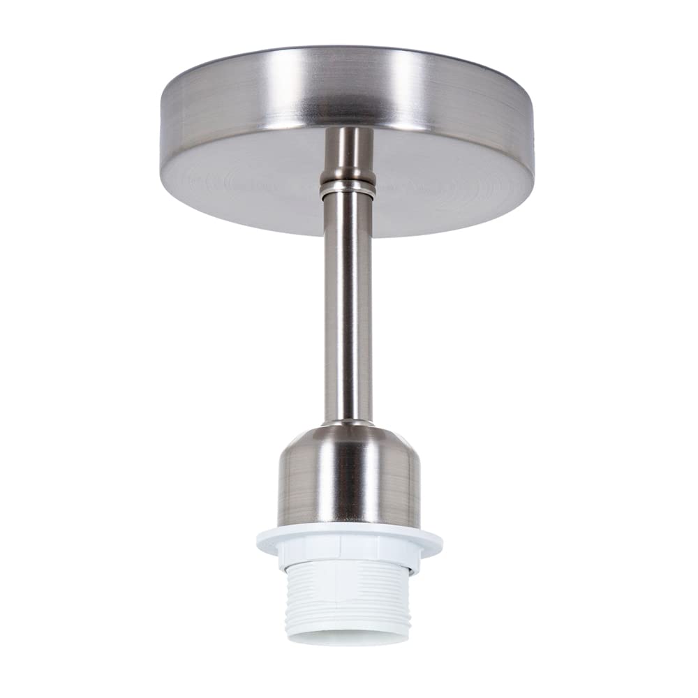 Happy Homewares Brushed Satin Nickel Ceiling Light Fitting for Industrial Style Light Bulbs | 12cm x 17cm | Suitable for Lamp Shades with E27 Lamp Holder โ image 1