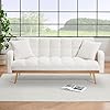 Verfur teddy fleece upholstered modern convertible futon adjustable folding sofa bed recliner sleeper loveseat couch with metal golden legs and throw pillows for living room officebedroom  urban country home decor