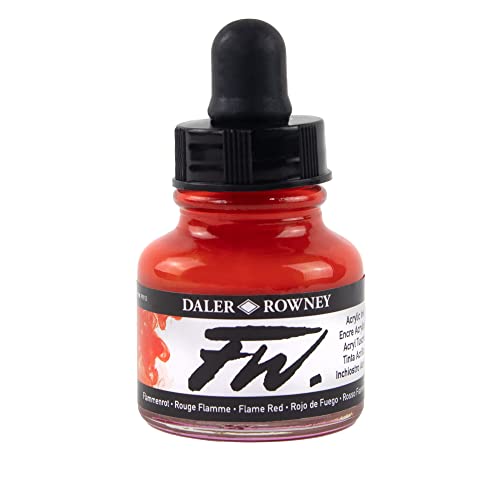 Daler-Rowney FW Acrylic Ink, Glass Bottle with Dropper, 1oz - 29.5 ml, Flame Red