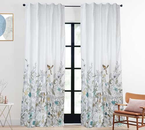 Image of Tranquebar Curtain Co. Window Curtains 5 Feet, 60-65% Room Darkening, Yellow Floral & Bird Print, Cotton Curtains for Window, Cotton Curtains 5 Feet Long Set of 2, BackTabs, Dia (152 cm) - Set of 2