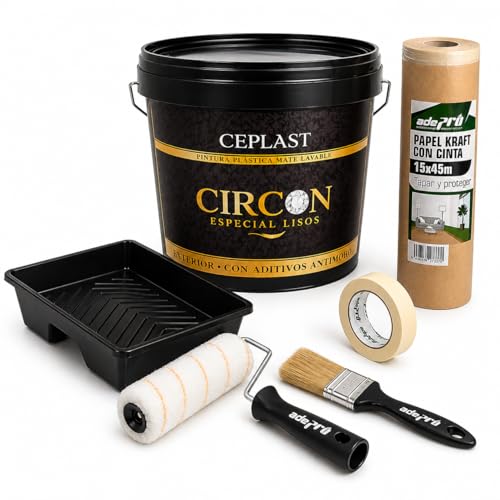 Kit Pintura Antimoho y Antihumedad Interior/Exterior Acabado Seda – Alta Cobertura, Sin Olor, Base Agua – Incluye Rodillo, Cubeta, Paletina 40mm, Cinta y Papel Kraft – Pintura Blanca Profesional