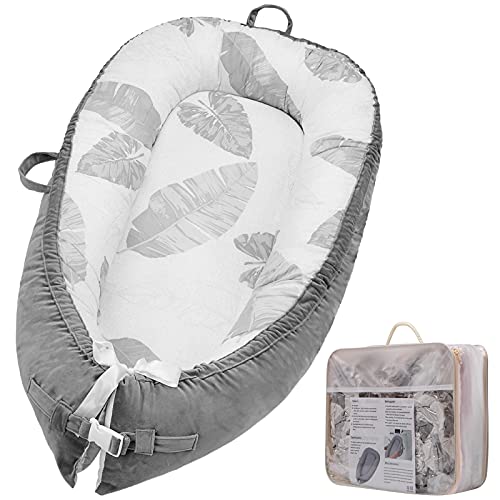 Image of Baby Lounger, Baby Nest for Co Sleeping, Portable Ultra Soft Breathable Newborn Lounger Crib (Leaves)