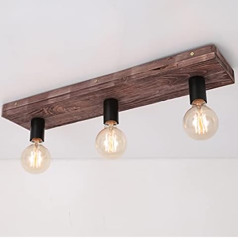 Mainen Deckenleuchte, 3-flammige Holz Vintage Deckenlampe,E27 LED Retro Deckenleuchte,schwarz,Für Esszimmer Küche Wohnzimmer Bar Restaurant Cover