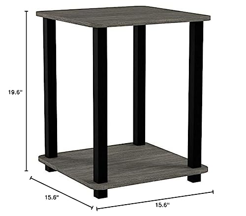 Furinno Simplistic Set Of 2 End Table, French Oak Grey/Black #TOP7