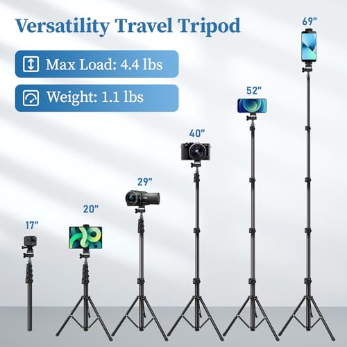 Image of Nineigh Phone Tripod Stand, 70 inch Selfie Stick Cell Phone Tripod with Remote | Phone Holder /Carry Bag, Aluminum Alloy Selfie Stick Tripods, Compatible with iPhone Samsung GoPro Smartphone
