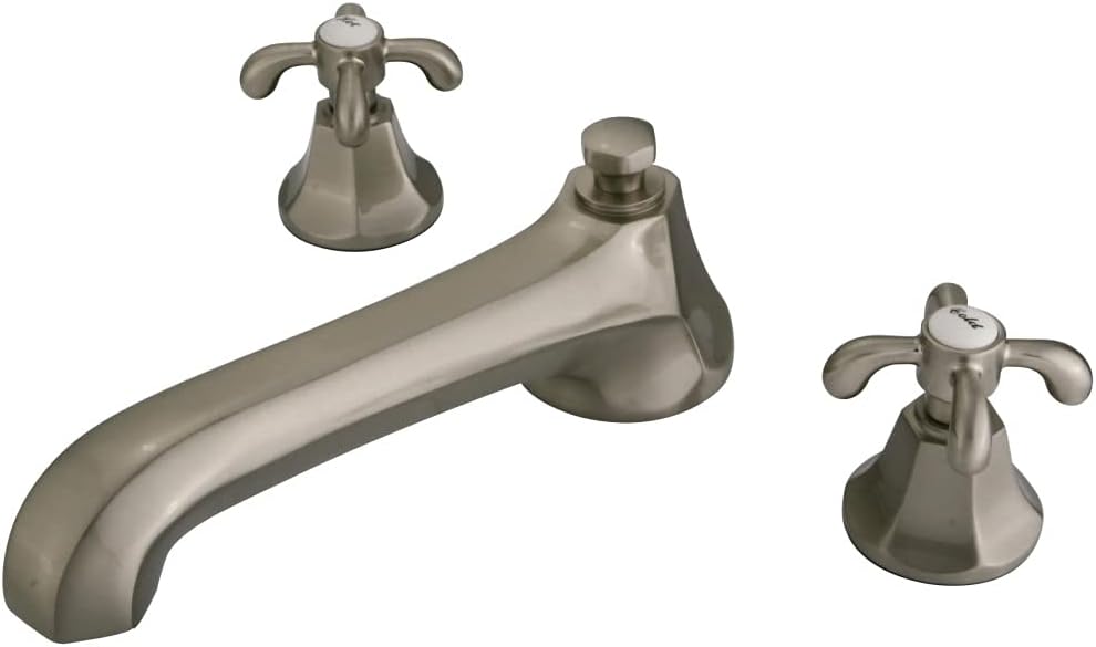 Kingston Brass KS4308TX French Country Roman Tub Filler with Metal Cross Handle, Brushed Nickel
