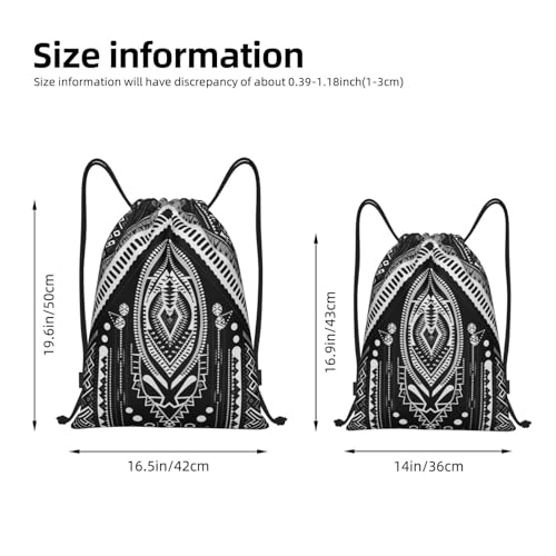 Drawstring Backpack For Men Women Beads And Tassel Pattern String Bag Waterproof Cinch Bag Sports Gym Sackpack Medium, Black3