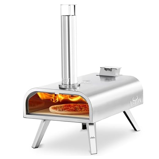 BIG HORN OUTDOORS 16" Woodfire Pizza Stone Oven, 1112°F Outdoor Stainless Pizza Cooker, Portable for Party Usage, Sliver