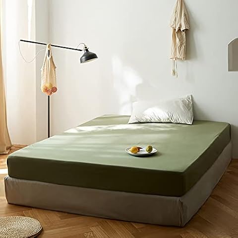 Michorinee Spannbettlaken 180x200cm Grün Olivgrün Boxspringbett Topper Superweiches Microfaser Bettlaken Einfarbig Spannbetttuch Cover