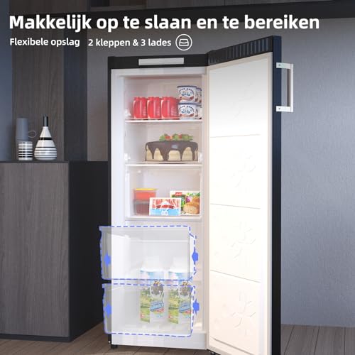 CHiQ Vrieskast 166 l, diepvriezer met dynamische koelfunctie, verwisselbare deuraanslag, zwart roestvrij staal, 144 cm hoog, 12 jaar garantie op de compressor - Afbeelding 6