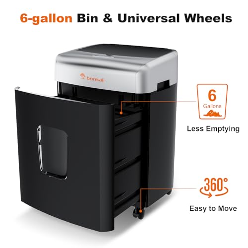 Bonsaii Paper Shredder for Office, 110-Sheet Autofeed Heavy Duty Shredder for Home Office Use, 30 Minutes/Micro Cut/P-4 High Security Level/6 Gallon Large Bin