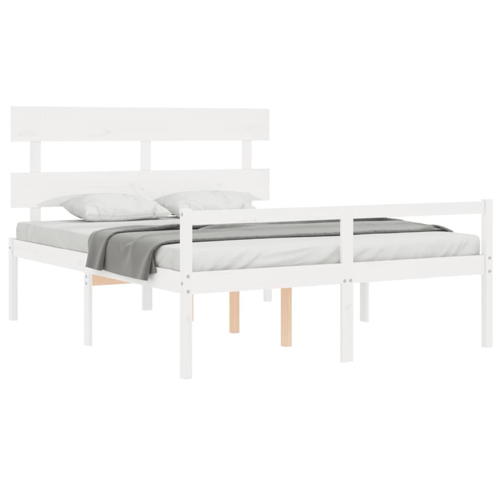 Seniorenbett 160x200 cm Weiß, Holzbett Massivholz Kiefer mit Kopfteil, Ehebett Doppelbett mit 45 cm Sitzhöhe Komfortbett Seniorengerecht