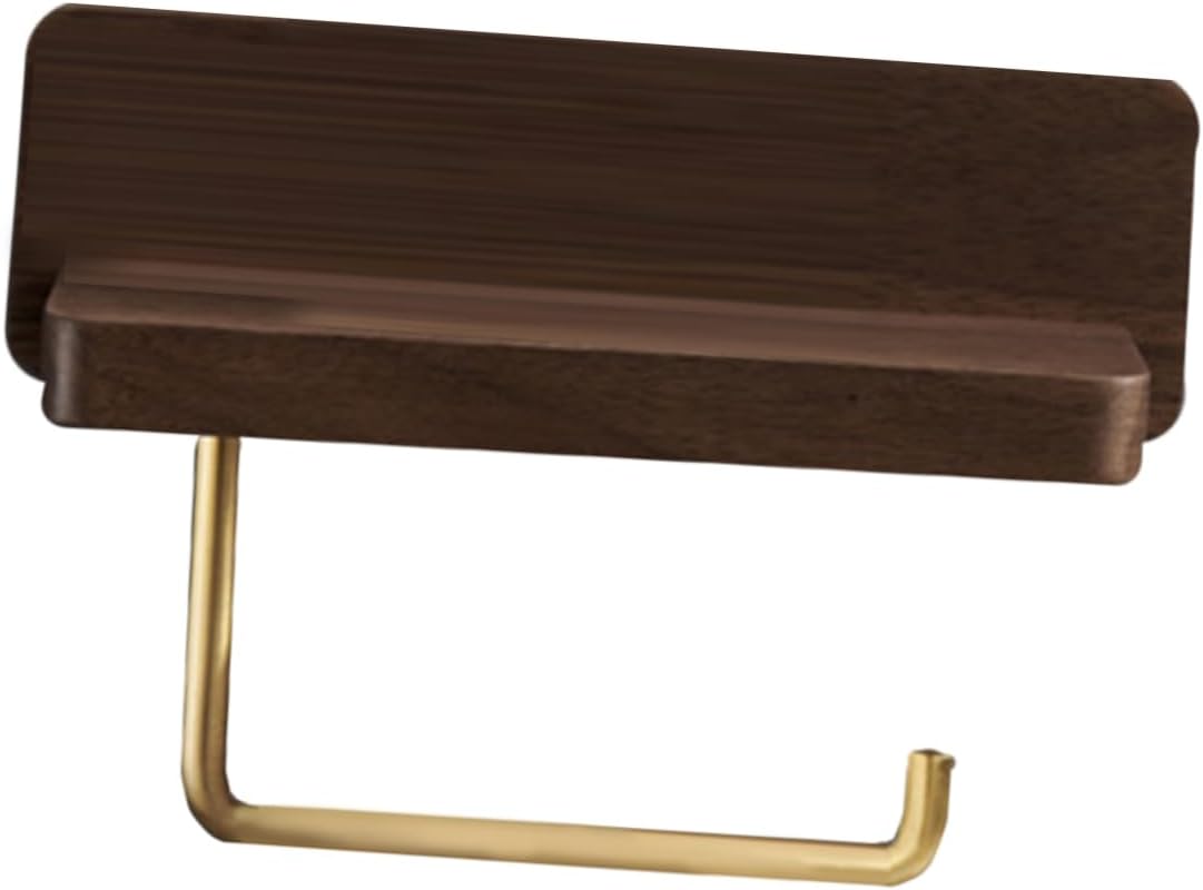 LIFKOME 1pc Wall Mounted Toilet Paper Holder Punching Wood Brass Tissue Rack for Bathroom Saving Design Smooth Surface Easy Installation Options Natural Walnut Finish