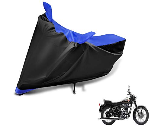Image of Auto Hub Bike Cover Compatible with RE Bullet 350, Heatproof, Mirror Pocket, Belt & Buckle, Bullet 350 Bike Cover - 1 Unit, Black-Blue