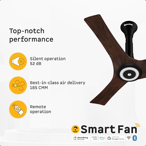 Image of atomberg Aris Starlight Smart 900mm BLDC Ceiling Fan with IoT & Remote | 5star | Best-in-class Air Delivery | Silent Operation | Award Winning Design | LED Underlight | 3 Year Warranty-Dark Teakwood