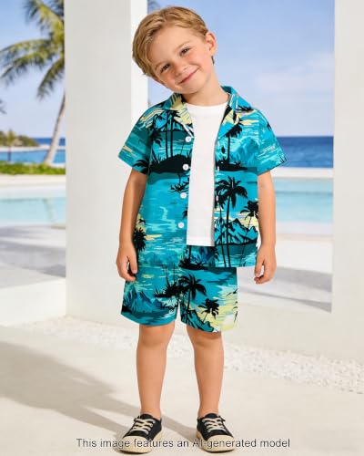 Image of SANGTREE 3 Piece Boy Outfits Short Sleeve Shirt and Shorts Set Beach Vacation Summer Clothes, 3 Months - 9 Years