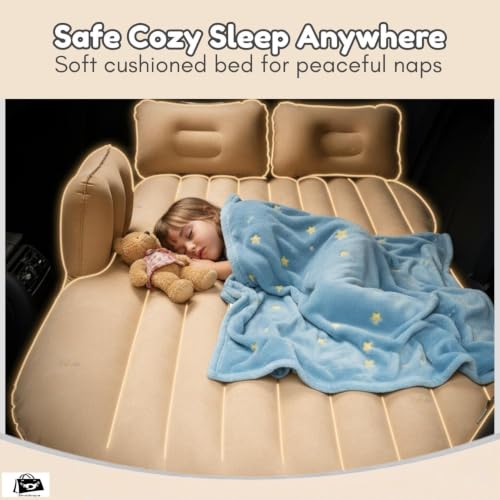 Image of DRUDRAYA Premium Car Inflatable Bed with Pump & 2 Air Pillow | Quick Inflatable Back Seat Bed | Car Inflatable Mattress | Car Bed for Kids, Travel, Camping, Picnic, Pool & Beach| Universal Fit (Beige)