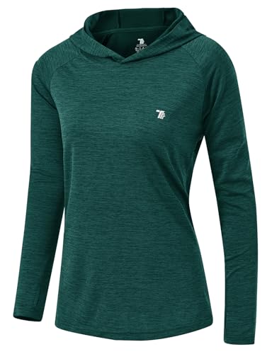 donhobo Damen UPF 50+ Sonnenschutz Hoodie Shirt Leichtgewicht Langarm Angeln Wandern Outdoor UV Shirt (Schwarzgrün, 2XL)