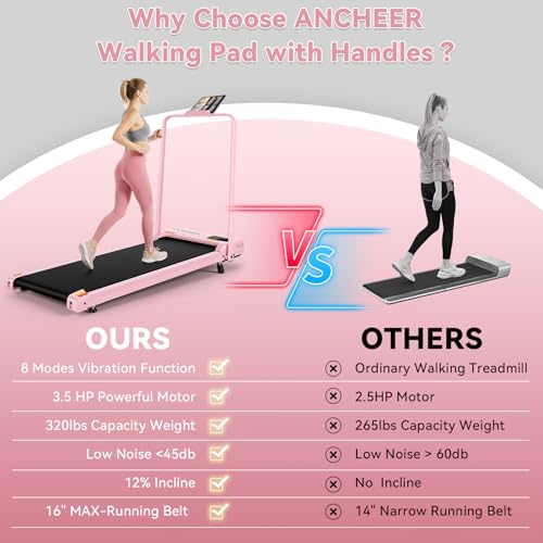 Image of ANCHEER Walking Pad Treadmill with 5-12% Incline, 3.0HP Under Desk Treadmill with Handle Bar, 16 inch Wide Belt, 320LBS Capacity, Portable Quiet Foldable Walking Pad for Home /Office