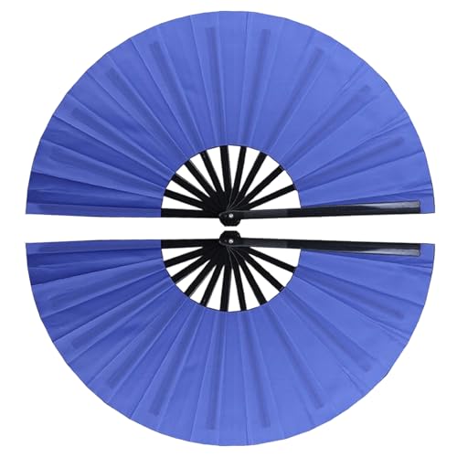 Blue Folding Hand Rave Fan,2 Pack Cosplay Fan Costume Accessory,Popping Clack Fans for Line Dancing,Boots on The Ground Large Folding Clap Clacking Handheld Fans Make Sound,Concert Performance Party