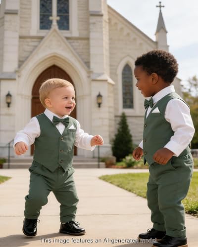 Image of SANGTREE Boy Suit Cotton Linen Tuxedo Clothes Set Baby Formal Outfit 3M-9Y