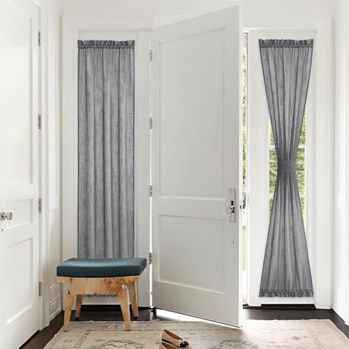 PONY DANCE Modern Dark Gray Linen Blend Door Curtain Panel - 30' W x 72' L, 1 Panel, Semi-Sheer, Tieback, Perfect for Kitchen or Entry Door