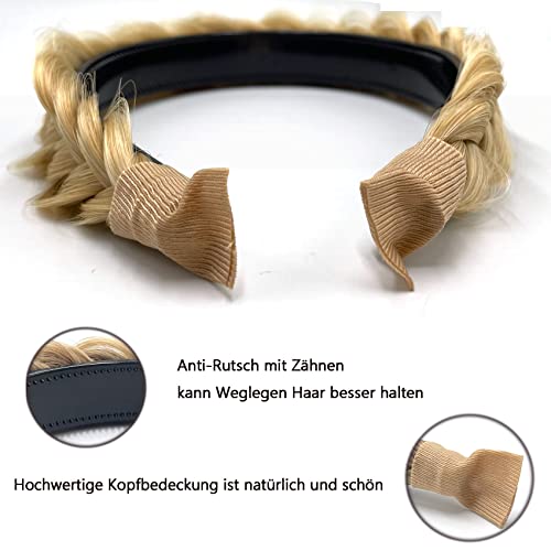 TOECWEGR Hair Band Braided Hair Piece Brass Wide 2 Strand Fluffy Braids Wig with Tough Lady Headbands Hair Band - Image 3
