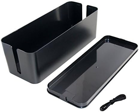 JK Home and Office Wire and Cable Organizer Box - Fits Long Power Strips - Large Clean-Look Management - Hide Ugly Cords, Surge Protectors, USB Sticks to De-Clutter Your Home - Includes 2 Wire Ties