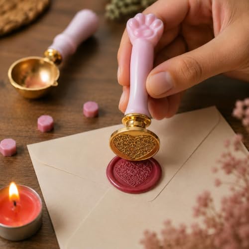 Image of Curated Cart 1 Wax Seal Stamp Kit Decorating Gift Cards Wedding Invitations Envelopes Letters Sealing (3 Stamp & 3 Holder Combo)
