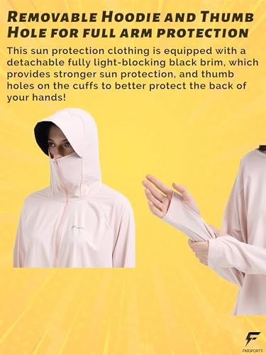 Image of FabSports Women's Croptop UV Protection Sun Screen Jacket, Full Zip Sun Protection Clothing, Lightweight with UPF 50+ Protection for Outdoors, with Pockets, Sun Protective Clothing for Women