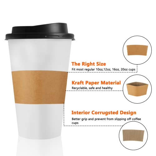 FVIEXE 300 Packs Coffee Sleeves, Kraft Paper Cup Sleeve Disposable Coffee Cup Sleeves for Hot and Cold Drinks, Coffee Holder Sleeves for 10oz, 12oz, 16oz, 20oz Paper Coffee Cups (Cup Not Included)