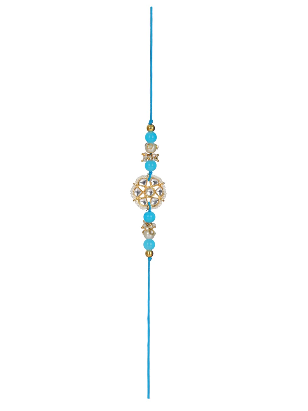 Priyaasi Blue Floral Kundan Rakhi for Brother, Gift for Brother, Thread Rakhi for Men with Roli & Chawal - Image 3 thumbnail