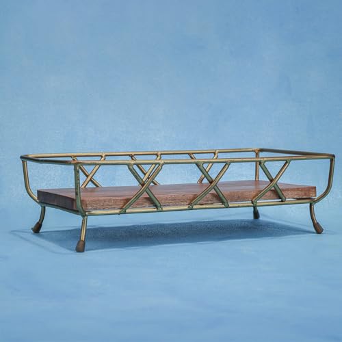 Image of Harvest Glow Metal Fruit Basket with Acacia Wood - Elegant Countertop Storage for Fresh Fruits & Vegetables