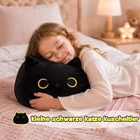 SNOWOLF Nette Katze Plüsch Umarmung Kissen Gefüllte Tiere Spielzeug, Kawaii Plüsch Spielzeug Super Soft Cartoon Wurf Kissen für Mädchen Jungen Brithday Geschenk (30cm, schwarz) – Ansicht 4