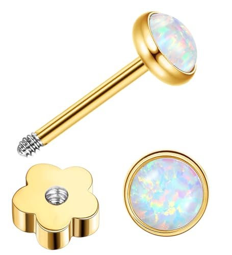 G23 Titanium Opal Earrings for Sensitive Skin Handmade Flower Screw Back Opal Stud Earrings 20g 14K Gold Hypoallergenic Nap Earrings for Helix Cartilage Piercing Gold 4mm