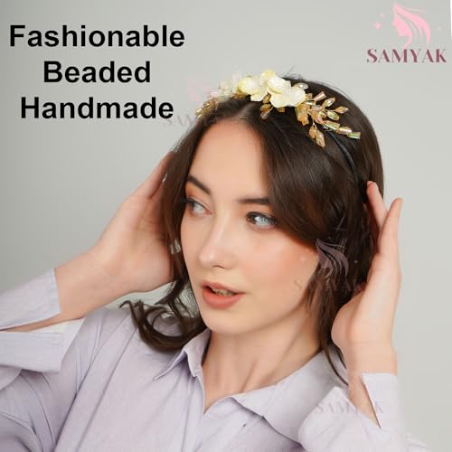 Image of Samyak Pearl & Crystal Hair Band Accessories For Women & Girls, Stylish Tiara Headband For Wedding Party Juda Bun Fashion For Bridal Hair Decoration Accessory