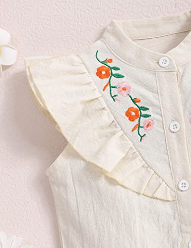 oklady Toddler Girl Clothes Ruffle Floral Embroidery Shirt and Shorts Set 6-7T
