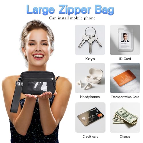Clip & Go Phone Strap Crossbody with Wallet, 2 Pcs-Crossbody Lanyard with a Zipper Bag & Wrist Lanyard-1 Pad, Save Girls Phone Strap with Pouch, Universal Adjustable Neck Cellphone Holder (Black) by kullder - Used condition - Image 4