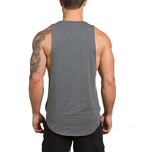 Workout Stringer Tank Tops For Men Casual Sleeveless Bodybuilding Fitness Muscle Cut Off Gym T Shirts Vests(Grey,Medium) #TOP2