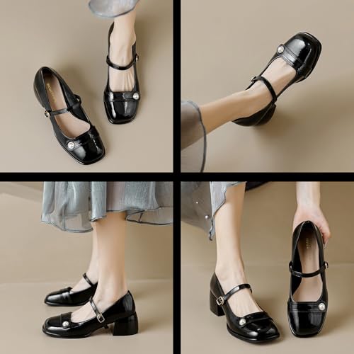 Women's Patent Leather Pearl Monk Strap Chunky Heel Mary Janes Fashion Square Toe Ankle Strap Mid Block Heel Business Formal Pumps Grace Wedding Prom Party Dress Shoes2
