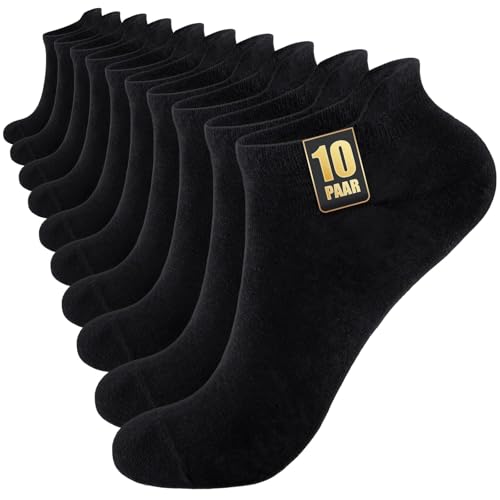 SockWaddles 10 Paia Calzini Corti Uomo & Donna, Calze Corte Cotone Estive, Calze Sportive Alla Caviglia, Calzini Traspiranti Adatte per Sport, Running, Lavoro, Casa, Unisex, 10 Nero,43-46