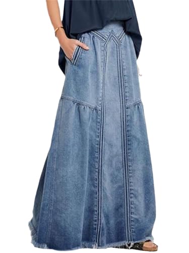 Jupe en jean vintage pour femmes : maxi jupe longue et élégante à taille haute