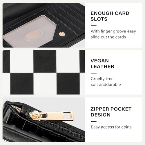 Image of CLUCI Small Wallet for Women PU Leather RFID Blocking Designer Bifold Ladies Card Holder Checkerboard