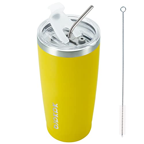 Image of BJPKPK 20oz Coffee Tumbler with Lid & Straw, Insulated Stainless Steel Mug | Double Wall Vacuum, Keeps Hot /Cold, BPA Free, Leak Proof, Iced Coffee Cup Fit Car Holder, Travel & Beach, Goldenrod