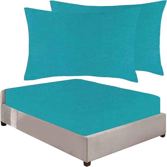 100% Brushed Cotton Soft Flannelette 25CM/10" Fitted Sheets in 12 Colours (Teal, F SK 25 + Pillowcase pair)