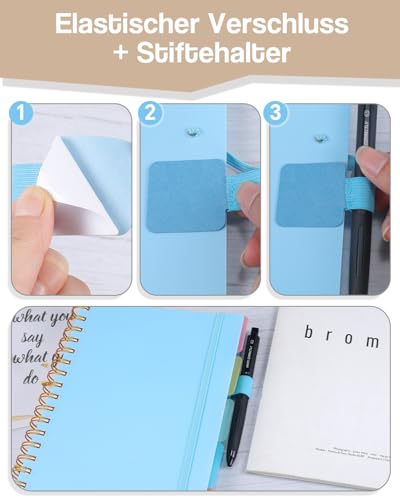 ihaspoko A5 Notizbuch mit Register - 100g/m² nicht durchscheinendes Papier, 300 Seiten, PVC Hardcover, Spiralbindung für Schule, Büro & Geschenke (Blau)